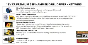 Dewalt DCD1007H2T 18v XR Premium 3SP Brushless Hammer Drill x2 5Ah + Grinder