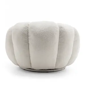 Teddy Boucle Fabric White Mirielle Swivel Accent Chair with Footstool