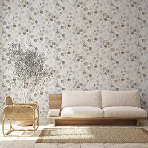 Galerie Flora Silver Eucalyptus Trailing Leaf Wallpaper