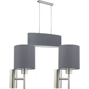 Ceiling Pendant Light & 2x Matching Wall Lights Satin Nickel Grey Fabric Linear