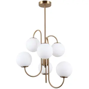 Luminosa Industrial And Retro Hanging Pendant Honey Brass 6 Light  with White Shade, G9