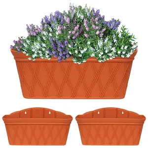 Woodside Plastic Rectangle Wall Hanging Planter 3 Pack