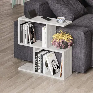 Barbara Side Table Modern 2-Tier Design with Storage Compartments Ancient White