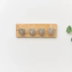 Melody Maison Rustic Silver Monstera Hooks on Wooden Base