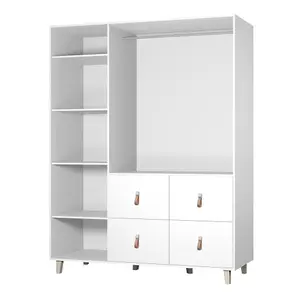 Elegant White Matt Hinged Wardrobe W1500mm H2010mm D550mm with Leather Handles & Wooden Legs