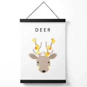 Cute Yellow Floral Deer  Medium Poster with Black Hanger