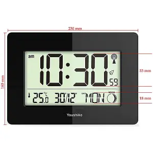 Radio Controlled LCD Wall Mountable and Desk Clock ( Black  )