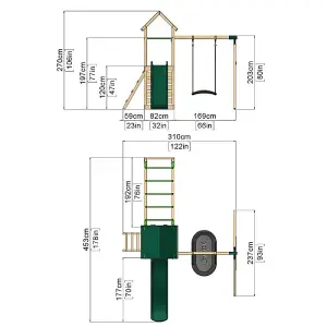 Rebo Adventure Wooden Climbing Frame with Monkey Bar, Swings & Slide - Cook