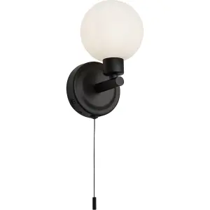 Luminosa G9 Single Wall light with Round Frosted Glass - Matt Black 230V IP44 25W