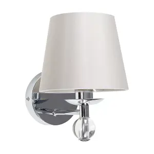 ValueLights Bryantt Pair of Polished Chrome and Crystal Detail Wall Light Fittings with Grey Fabric Shades