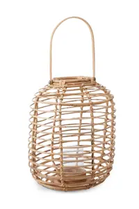 Interiors by Premier Sustainable Natural Rattan Lantern, Rounded Modern Black Candle Lantern, Versatile Tealight Lantern