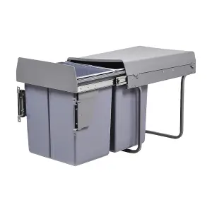 Pull Out Kitchen Bin Recycling Bins for Kitchen Built-In Waste Bins 2x20L Removal Container with Fixing Waste Brackets Grey