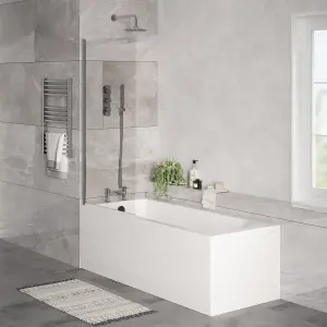 Round Single Ended Bath, Square Bath Screen, Panels and Black Waste - 1700x700mm