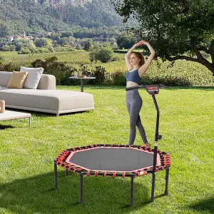 51 Inch  Black Red  Octagonal Garden Trampoline Fitness Trampoline with Adjustable T-Bar Handle  for Kids Adults