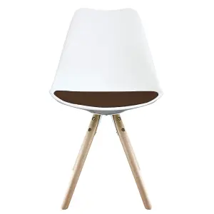 Soho White & Chocolate Plastic Dining Chair with Pyramid Light Wood Legs