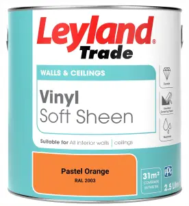 Leyland Trade Vinyl Soft Sheen Walls & Ceilings Emulsion Paint Pastel Orange (RAL 2003) - 2.5L