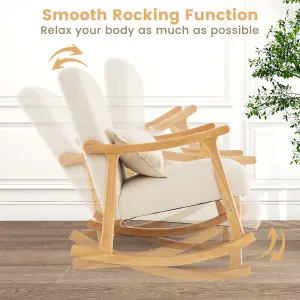 Costway Rocking Chair Upholstered Relaxing Recliner Armchair with Soft Cushion & Pillow