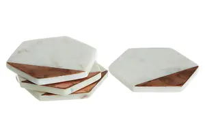 Maison by Premier Monzaro Set Of 4 White Marble And Copper Inlay Coasters