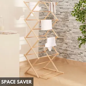 Foldable Wooden Clothes Airer - Indoor Laundry Drying Racks, Portable & Adjustable Folding Clothes Horse, Natural Wood Dryer Rack.