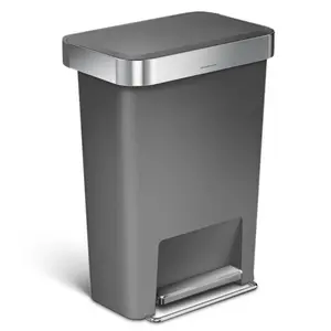 Simplehuman 45L Plastic Rectangular Pedal Bin With Liner Pocket Grey