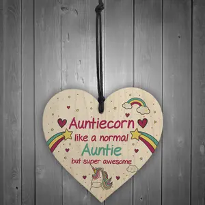 Gift For Auntie Birthday Christmas Hanging Heart Wooden Novelty Sign Unicorn Plaque