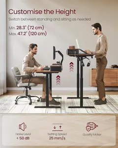 VASAGLE Electric Standing Desk with Built-In Power Strip, Adjustable Height, Monitor Stand, Memory Function, Rustic Brown