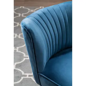 Interiors by Premier Blue Velvet Chair, Curved Back Accent chair, Easy to Assemble Borg Chair, Comfy Office Chair