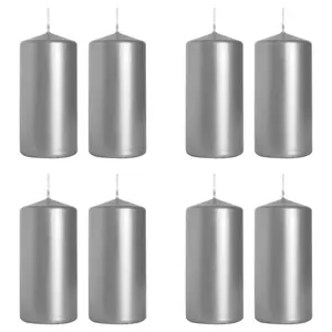 Pillar Candles, Pack of 8, Unscented, Long Burning Time, 10 x 5 cm / 4 x 2 in (Silver, Metallic)