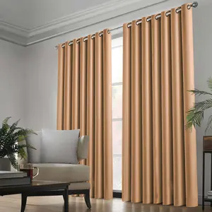 Kalynn 100% Blackout Eyelet Semi Sheer Synthetic Window Curtain Pair (Set of 2) Beige / 168 W x 183 D cm