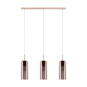 Pendant Ceiling Light Satin Nickel Shade Copper Coloured Glass Vaporized Bulb E27 3x15W