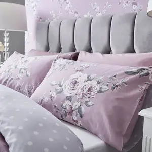 Canterbury Floral Reversible Double Duvet Cover Set with Pillowcases with Pillowcases Heather / Double Duvet Cover + 2 Standard Pillowcase