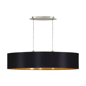 Pendant Ceiling Light Colour Satin Nickel Shade Black Gold Fabric Bulb E27 2x60W