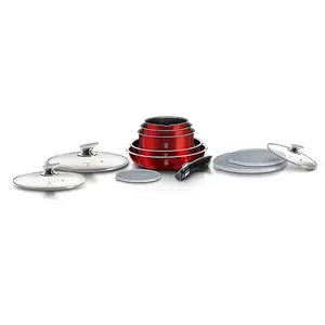 URBNLIVING Height 8.4cm Berlinger Haus 12Pc Red Space Saving Cookware Set Pots Pans Induction Lids Handle