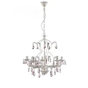 Luminosa Kate 5 Light Multi Arm Chandelier, Ivory Pink Droplets