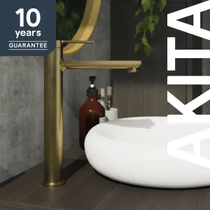 GoodHome Akita Tall Satin Brass effect Round Basin Mixer Tap