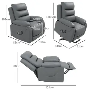 HOMCOM Power Lift Recliner Chair Reclining Armchair for Living Room, Grey