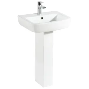 Cooke & Lewis Fabienne Gloss Alpine white Rectangular Full pedestal Basin (H)86cm (W)52cm