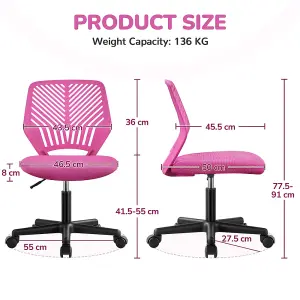 Yaheetech Adjustable Armless Office Desk Chair - Rose Red