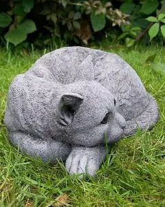 Cute Curled Up Cat Stone Garden Ornament