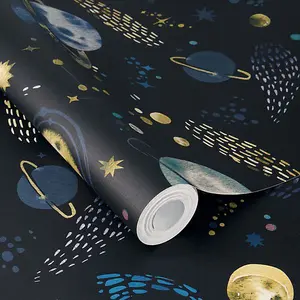 Kids' World Celestial Skies Wallpaper Navy Rasch 300956