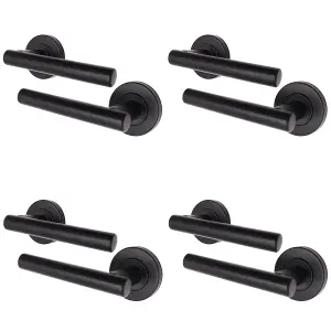 AFIT Matt Black Internal Door Handle - 4 Pairs Matt Black Lever on Rose Round T-Bar Handles- Olvera Range