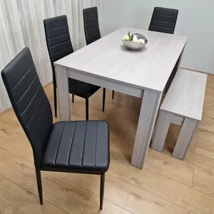 Dining Table and 4 Chairs With Bench Grey 4  Black Leather Chairs Wood Dining Set Furniture