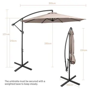 Costway 3 x 3m Patio Offset Umbrella Backyard Garden Cantilever Parasol w/ 8 Ribs