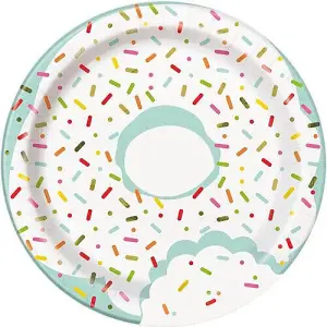 Unique Party Paper Donut Party Plates (Pack of 8) White/Sky Blue (One Size)