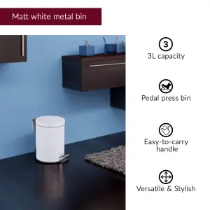 Innoteck Essentials 3L Pedal Bin - Matt White