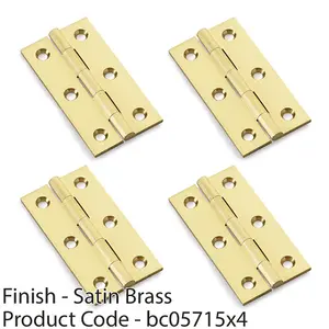 4 PACK - PAIR Solid Brass Cabinet Butt Hinge - 64mm - Satin Brass Premium Cupboard Fixing