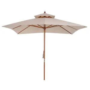 Outsunny 3m 2-tier Patio Parasol Garden Sun Umbrella Sunshade Bamboo w/ Pulley