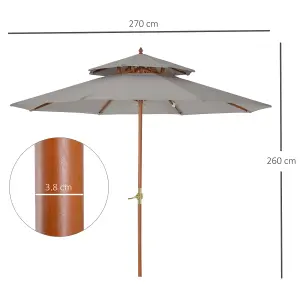 Outsunny Wood Patio Parasol Sun Shade Outdoor Garden Umbrella Canopy Grey