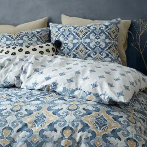 Pineapple Elephant Bedding Inara Ikat Reversible Duvet Cover Set with Pillowcase Indigo Blue