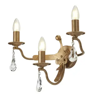 3 Bulb Luxury Wall Light Sconce Gold Patina LED E14 60W Bulb